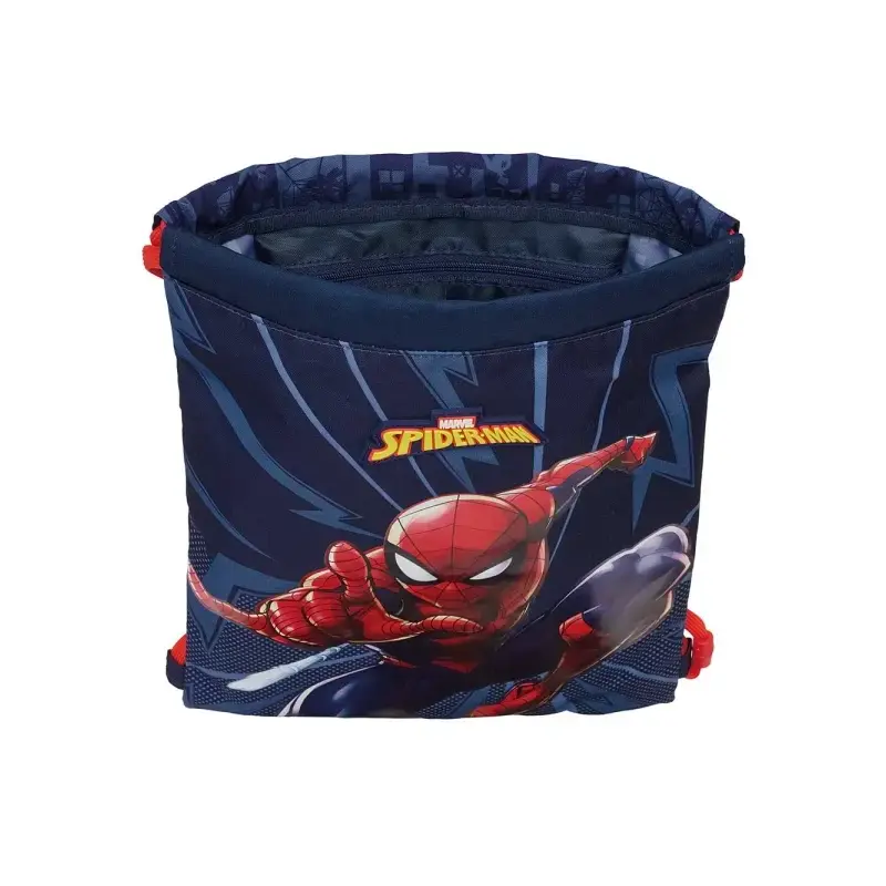 Safta Spider-Man Saco Plano - Bolsillo con Cremallera - Cierre con Cordones - 3L - Ligero y Compacto - 260x10x340mm - Color Azul