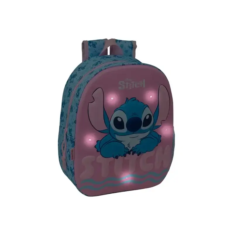 Safta Stitch Mochila 3D - Luces LED - Hombreras Acolchadas - Asa Superior Comoda - Portabotellas - 8.64L - 270x100x330mm - Color