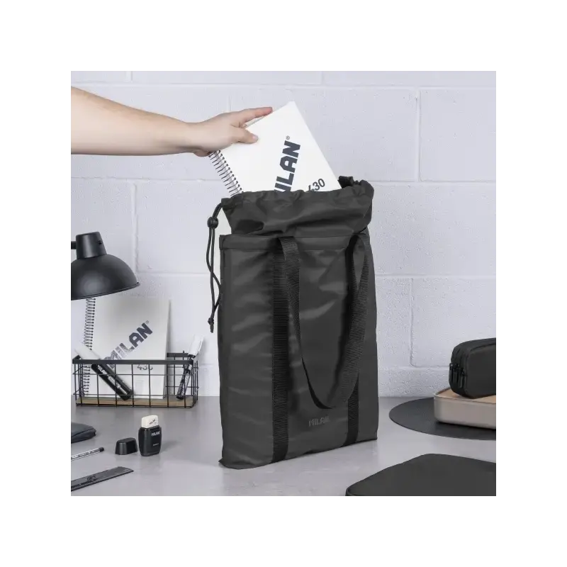 Milan Shadow Bolso Tote Bag 5L - Poliester - 40x35x7cm - Color Negro | Ahorro Imprimiendo