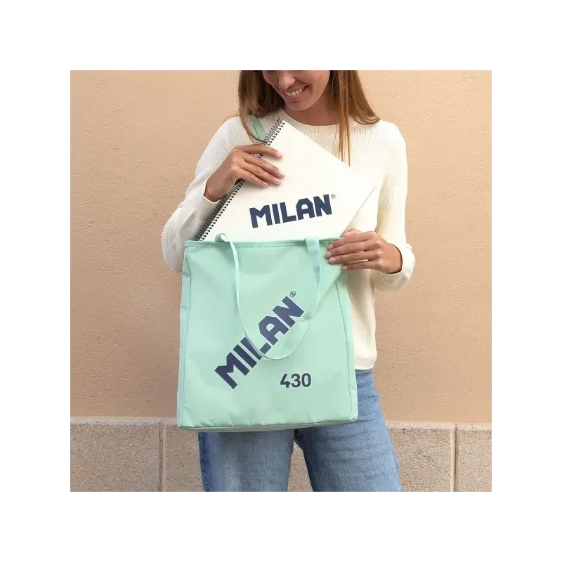 Milan Coleccion 430 Bolso Shopper 7.5L - Tamaño 38x36x6,5cm - Asa Larga 27cm - Tejido 'ripstop' - Color Verde | Ahorro Imprimien