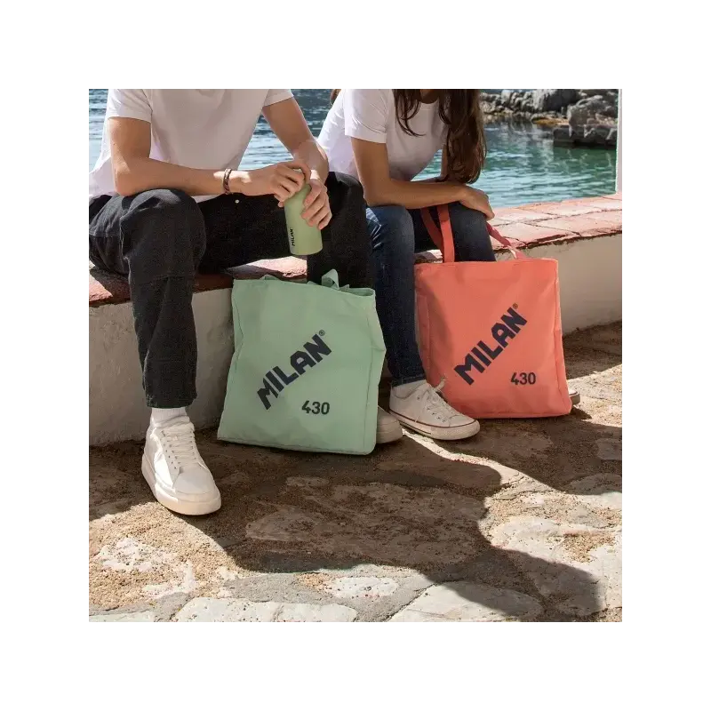 Milan Coleccion 430 Bolso Shopper 7.5L - Tamaño 38x36x6,5cm - Asa Larga 27cm - Tejido 'ripstop' - Color Verde | Ahorro Imprimien