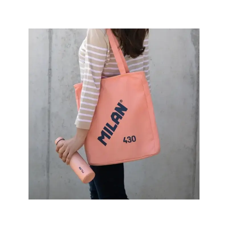 Milan Coleccion 430 Bolso Shopper 7.5L - Tamaño 38x36x6,5cm - Asa Larga 27cm - Tejido 'ripstop' - Color Rosa | Ahorro Imprimiend