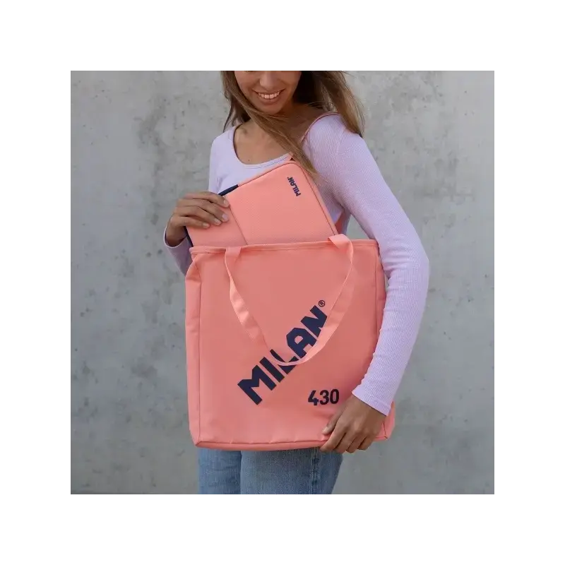 Milan Coleccion 430 Bolso Shopper 7.5L - Tamaño 38x36x6,5cm - Asa Larga 27cm - Tejido 'ripstop' - Color Rosa | Ahorro Imprimiend