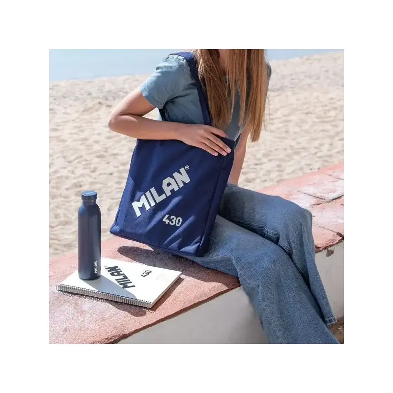 Milan Coleccion 430 Bolso Shopper 7.5L - Tamaño 38x36x6,5cm - Asa Larga 27cm - Tejido 'ripstop' - Color Azul Marino | Ahorro Imp
