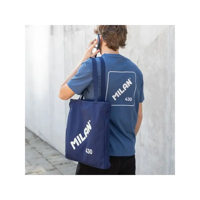 Milan Coleccion 430 Bolso Shopper 7.5L - Tamaño 38x36x6,5cm - Asa Larga 27cm - Tejido 'ripstop' - Color Azul Marino | Ahorro Imp