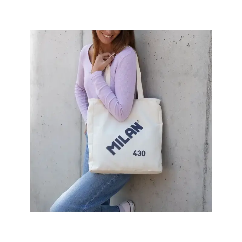 Milan Coleccion 430 Bolso Shopper 7.5L - Tamaño 38x36x6,5cm - Asa Larga 27cm - Tejido 'ripstop' - Color Beige | Ahorro Imprimien