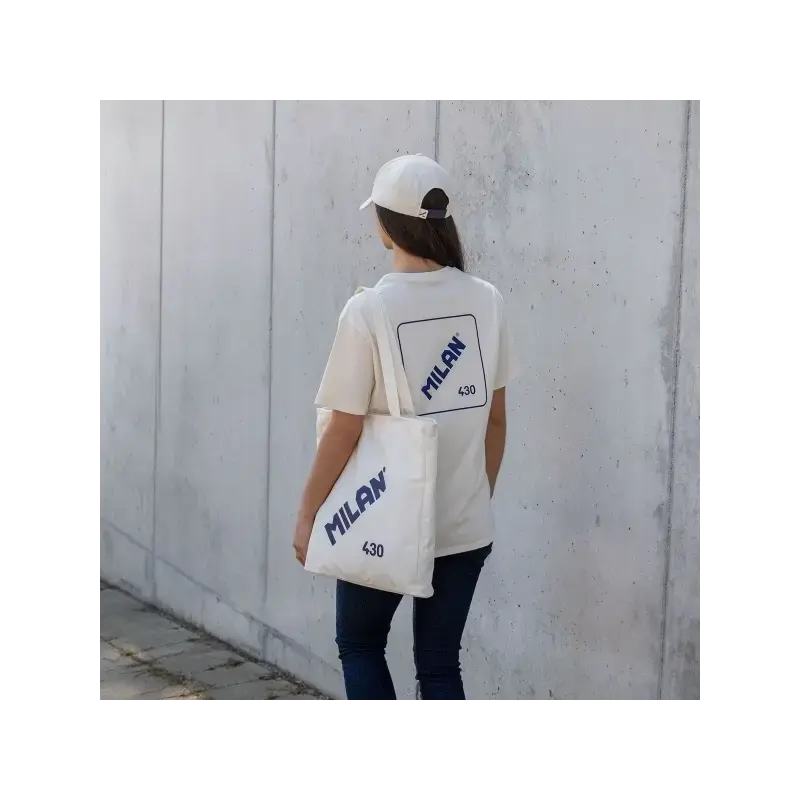 Milan Coleccion 430 Bolso Shopper 7.5L - Tamaño 38x36x6,5cm - Asa Larga 27cm - Tejido 'ripstop' - Color Beige | Ahorro Imprimien