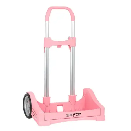 Safta Evolution Carro Portamochilas- Sujecion Universal - Ruedas de 14cm Antivibracion - Aluminio/PP - 40x85x28cm - Color Rosa |