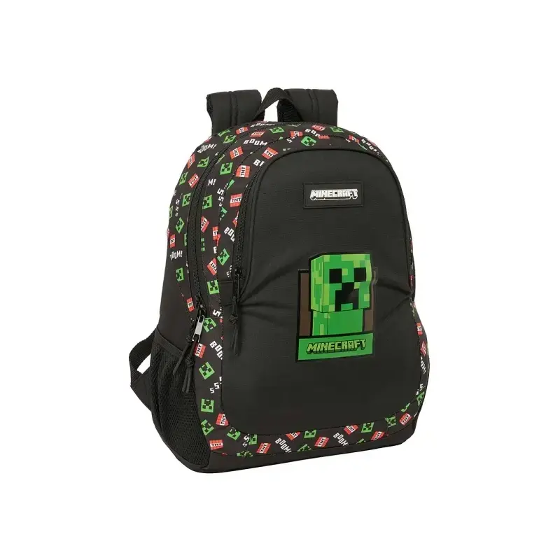 Safta Minecraft Mochila Adaptable a Carro - Portabotellas - Compartimentos Grandes - Tirador Doble - Hombreras Acolchadas - Asa