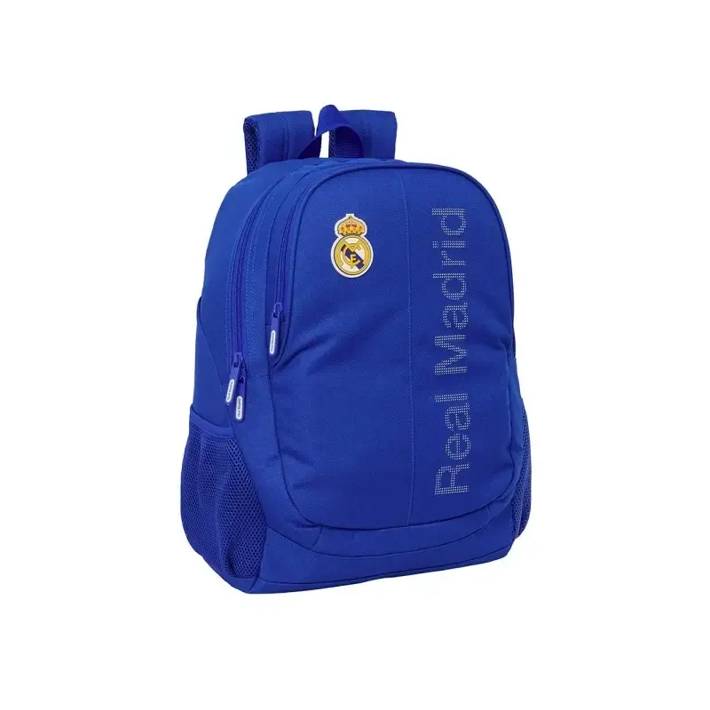 Safta Real Madrid Mochila Adaptable a Carro - Portabotellas - Dos Compartimentos Grandes - Doble Cremallera - Hombreras Ergonomi