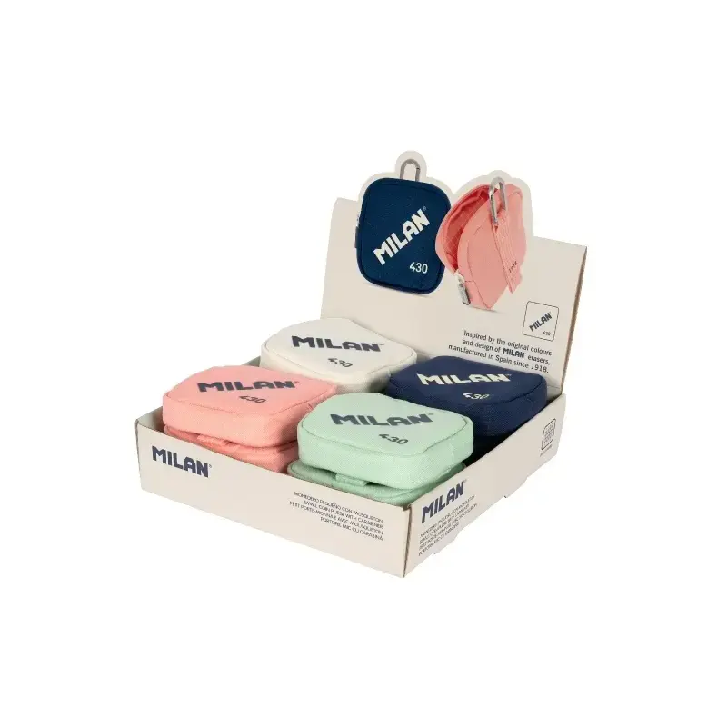 Milan Coleccion 430 Expositor con 12 Monederos Pequeños - Tamaño Monedero 10,3x10x2,5cm - Cierre de Cremallera - Mosqueton de Al