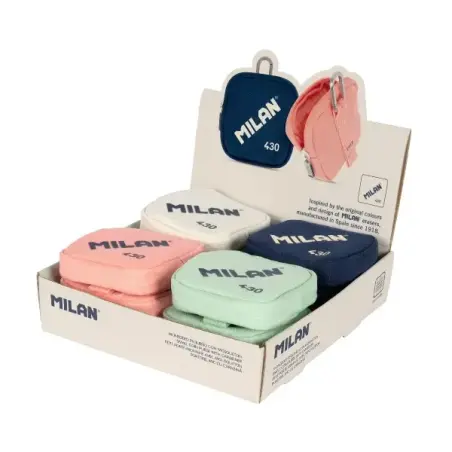 Milan Coleccion 430 Expositor con 12 Monederos Pequeños - Tamaño Monedero 10,3x10x2,5cm - Cierre de Cremallera - Mosqueton de Al