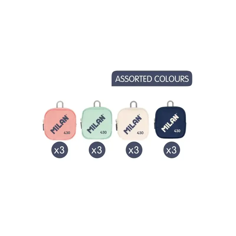 Milan Coleccion 430 Expositor con 12 Monederos Pequeños - Tamaño Monedero 10,3x10x2,5cm - Cierre de Cremallera - Mosqueton de Al