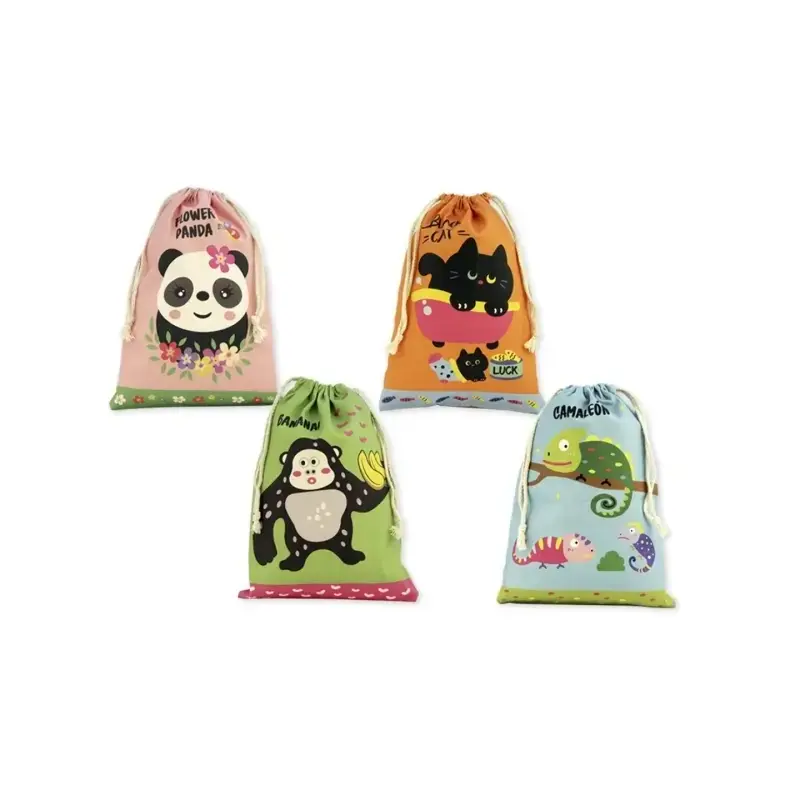 Bismark Animals Bolsa Escolar para Merienda - Medida 22x35cm - Ciere de Tiras - 4 Diseños Diferentes | Ahorro Imprimiendo