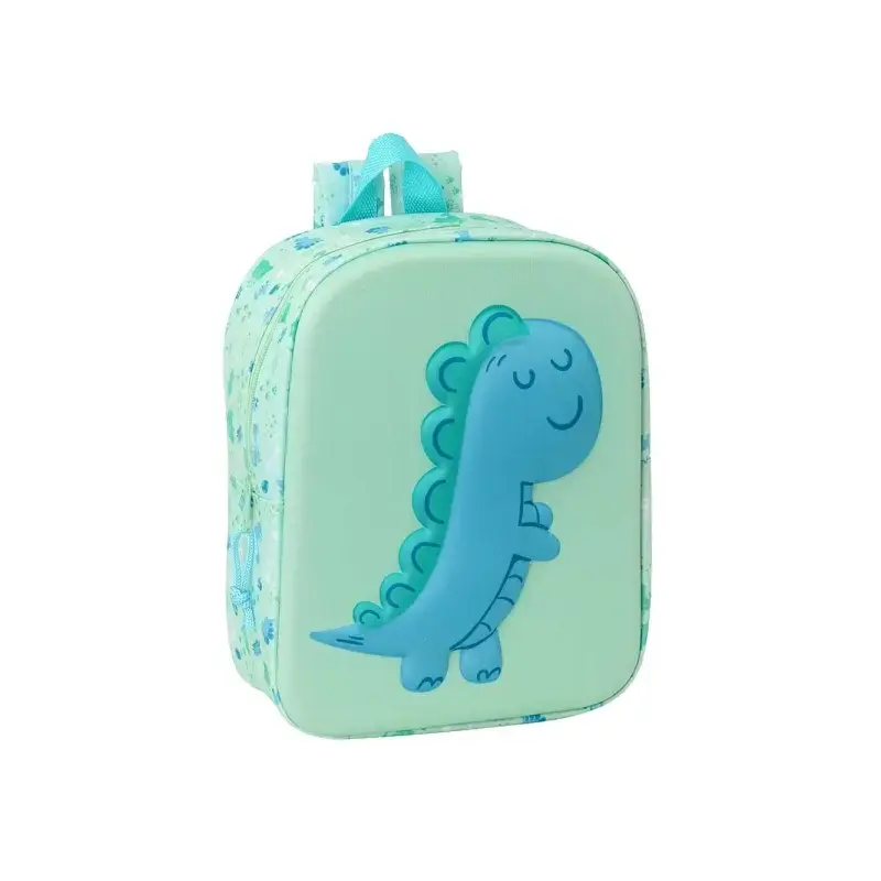 Safta Dino Mochila Guarderia 3D de 6L - Asa de Mano Superior - Asas Regulables y Acolchadas - Cierre de Cremallera - 22x27x10cm