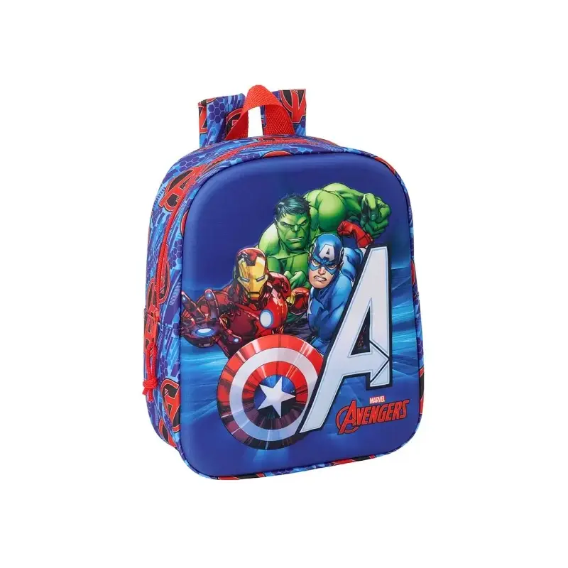 Safta Avengers Mochila Guarderia 3D de 6L - Asa de Mano Superior - Asas Regulables y Acolchadas - Cierre de Cremallera - 22x27x1