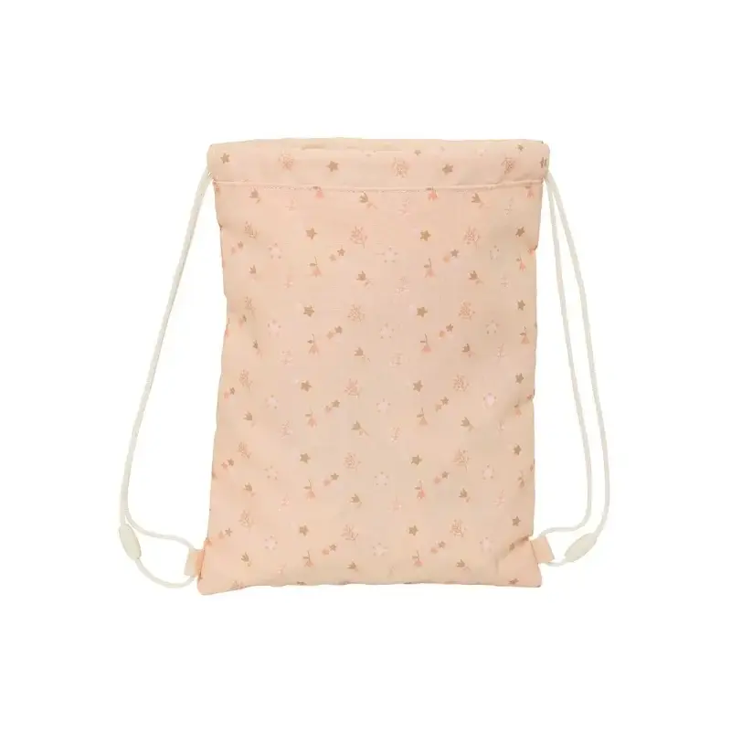 Safta Flores Saco Plano - Bolsillo con Cremallera - Cierre con Cordones - 3L - 260x10x340mm - Color Melocoton | Ahorro Imprimien