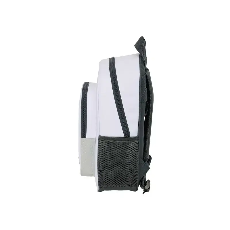 Safta Real Madrid Mochila Infantil de 10L - Adaptable a Carro - 2 Compartimentos - Portabotellas - 28x34x10cm - Color Blanco y N