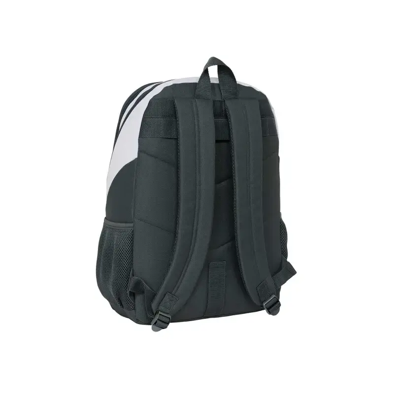 Safta Real Madrid Mochila Escolar de 23L - Adaptable a Carro - 2 Compartimentos - Portabotellas - 32x44x16cm - Color Blanco y Ne