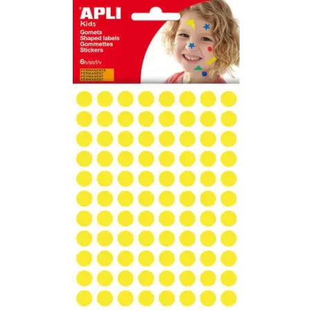 Apli Pack de 528 Gomets Redondos Ø 10.5mm - Adhesivo Permanente - Ideal para Escuelas Infantiles y Colegios - Color Amarillo | A