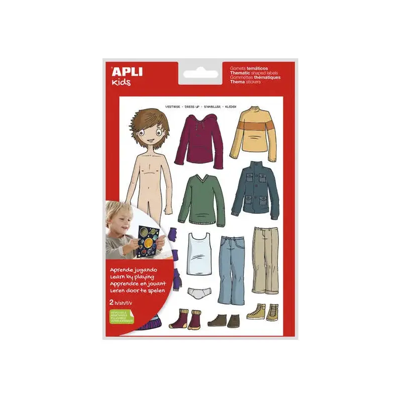 Apli Bolsa de Gomets Tematicos Vestirse Niño - 35 Gomets - Adhesivo Removible - Desarrollados con Educadores - Normas EN-71 y FS