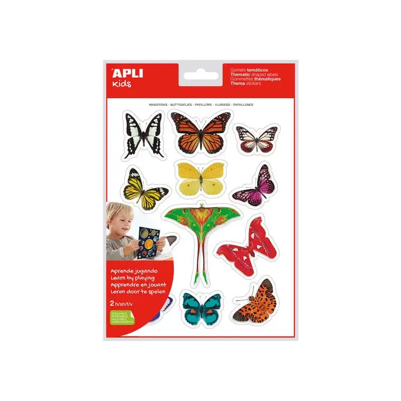 Apli Gomets Tematicos Realistas Mariposas - 24 Unidades por Bolsa - Adhesivo Removible - Fotografias a Todo Color - Adhesivo Bas