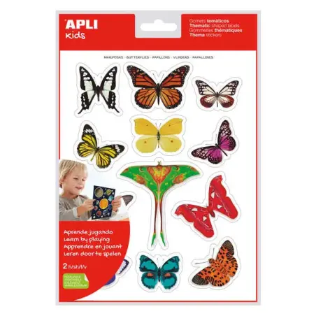Apli Gomets Tematicos Realistas Mariposas - 24 Unidades por Bolsa - Adhesivo Removible - Fotografias a Todo Color - Adhesivo Bas