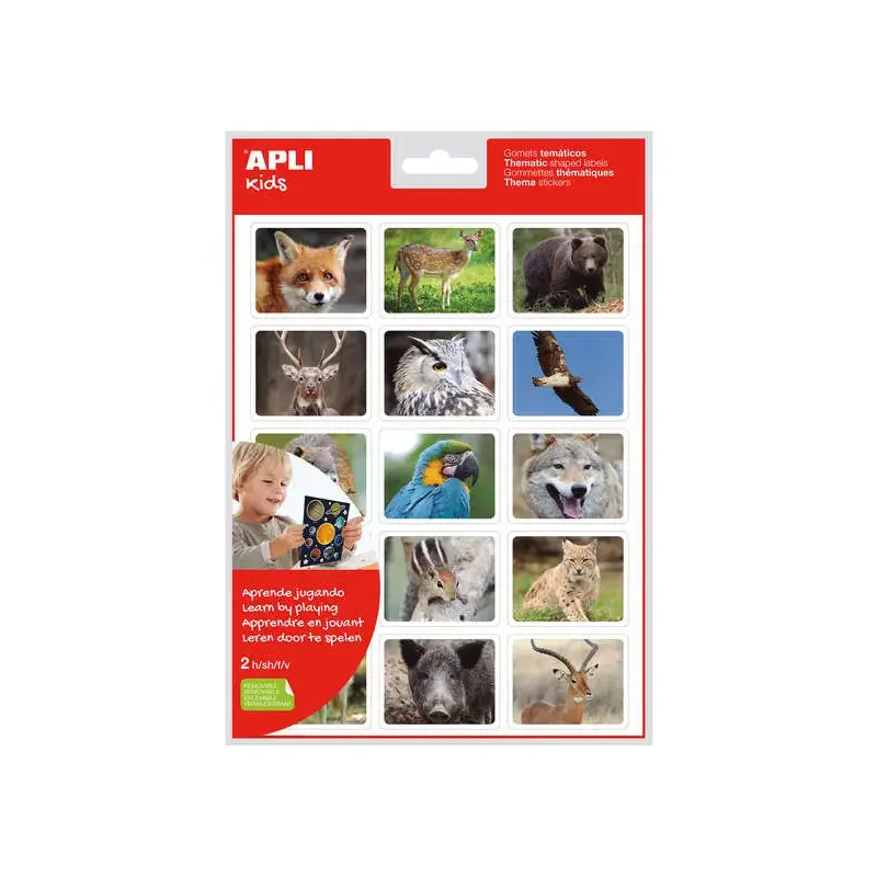 Apli Bolsa de Gomets Realistas Animales en su Habitat - 30 Gomets Rectangulares Tematicos - Adhesivo Removible - Fotografias a T