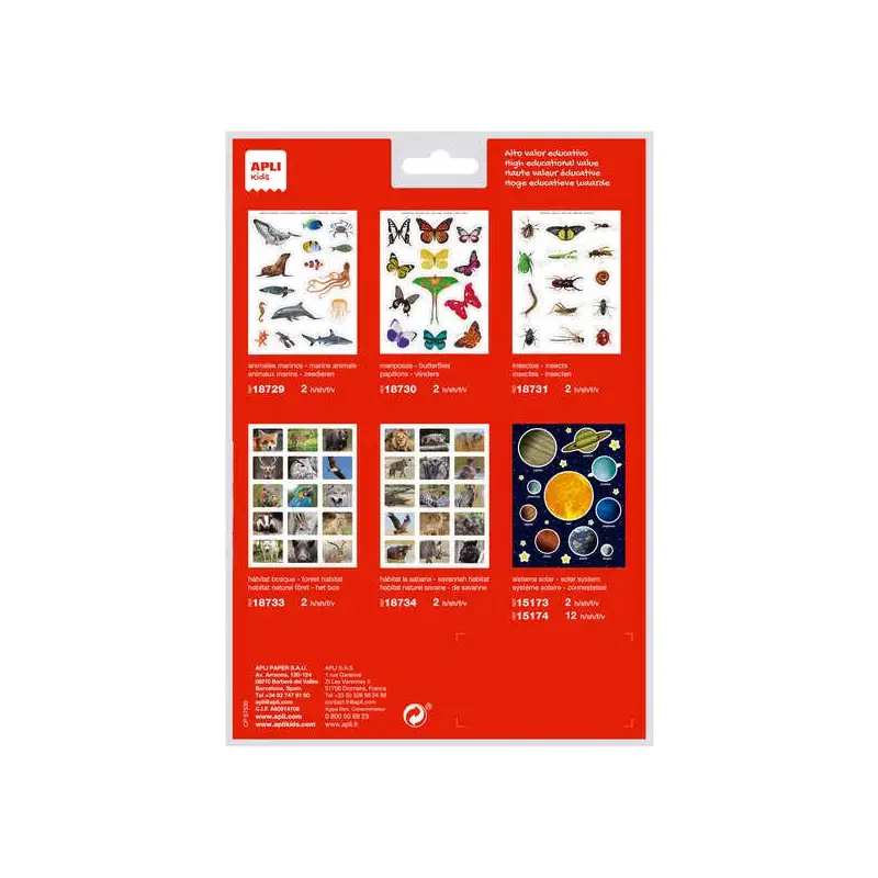 Apli Gomets Realistas Animales en su Habitat - 30 Gomets Tematicos Rectangulares por Bolsa - Imagenes Realistas de Animales Salv