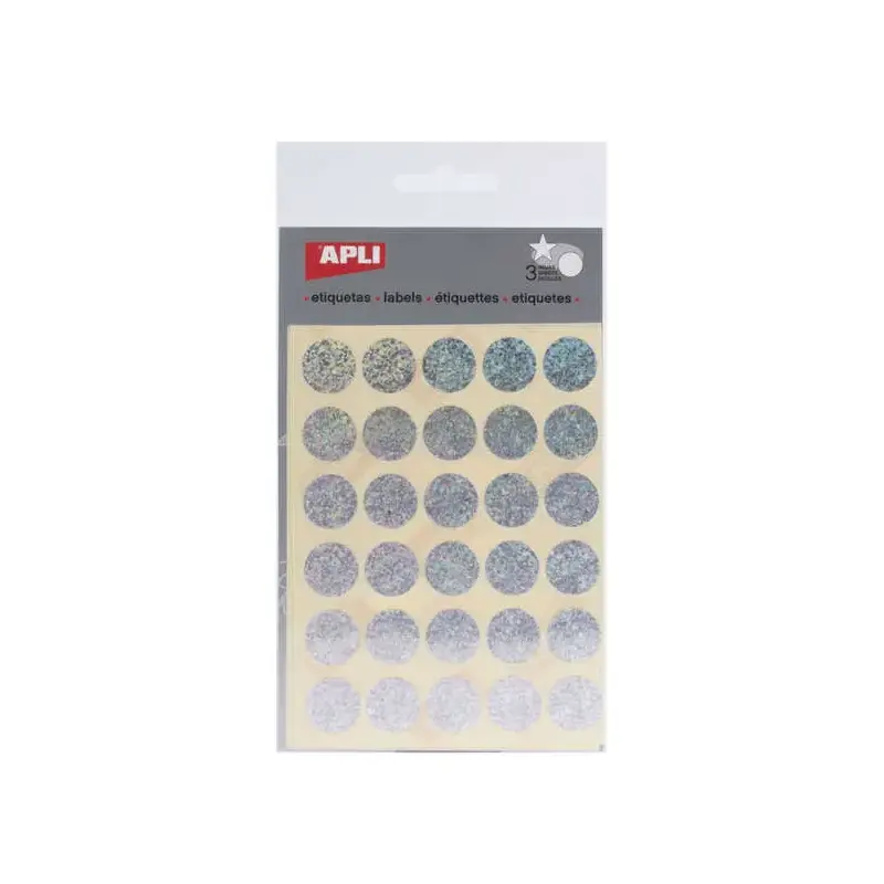 Apli Gomets Redondos Holograficos Ø 20mm - Adhesivo Permanente - 90 Gomets en 3 Hojas - Desarrollo de Habilidades y Creatividad