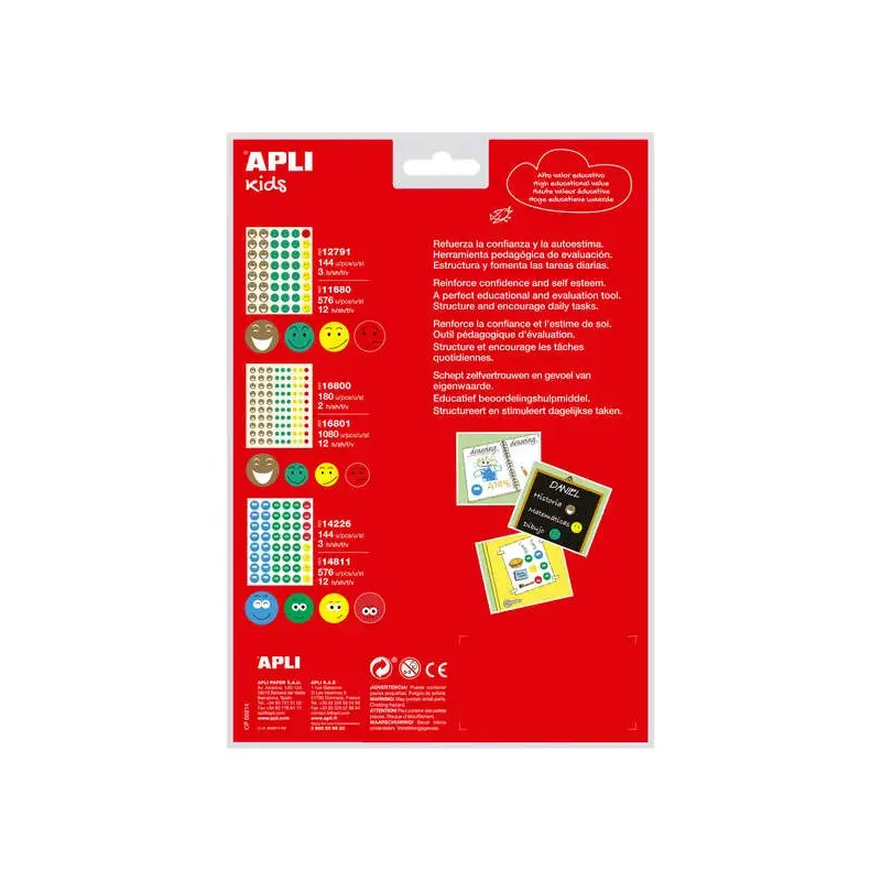 Apli Gomets Emociones - Ø 23 mm y Ø 20 mm - 144 Gomets por Bolsa - 16 Diseños Diferentes - Adhesivo Removible - Ayuda a Expresar