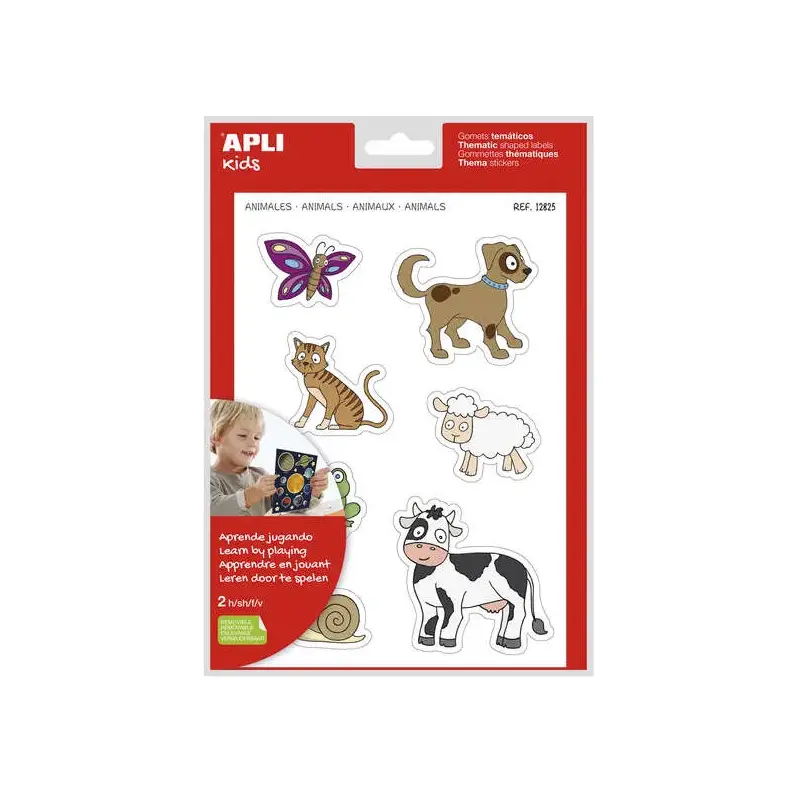 Apli Gomets Tematicos Animales xL - 28 Gomets en 2 Hojas A4 - Desarrollados con Educadores - Adhesivo Removible - Tamaño xL sin