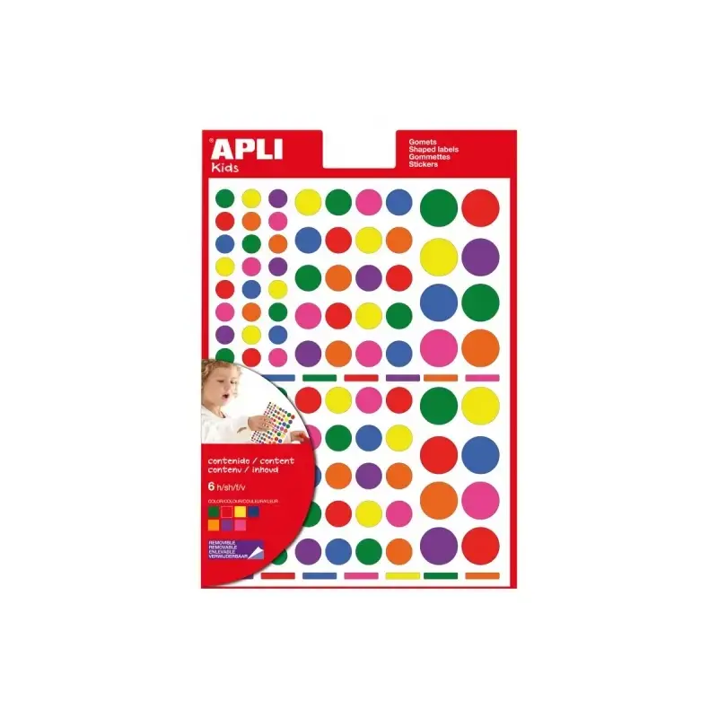 Apli Bolsa de Gomets Surtidos - Adhesivo Removible - Formas y Tamaños Diversos - 668 Gomets - Desarrollo Psicomotor - Alta Calid