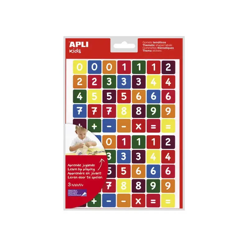 Apli Bolsa de Gomets Tematicos los Numeros - 210 Gomets en 3 Hojas - Adhesivo Removible - Aprendizaje de Numeros y Calculo Menta