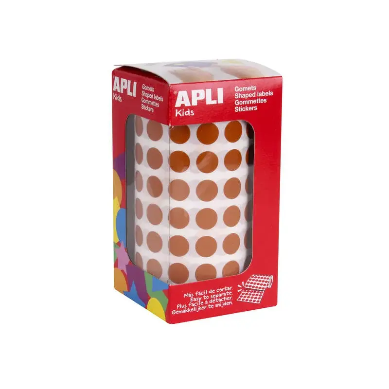 Apli Rollo con 5.192 Gomets Redondos Ø 10.5mm - Ideal para Escuelas y Talleres Infantiles - Adhesivo Permanente Base Agua - Norm