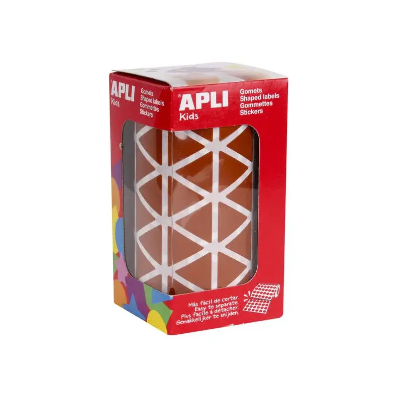 Apli Rollo con 2.832 Gomets Triangulares 20x20x20mm - 59 Hojas Pretroqueladas - Ideal para Escuelas y Talleres Infantiles - Adhe