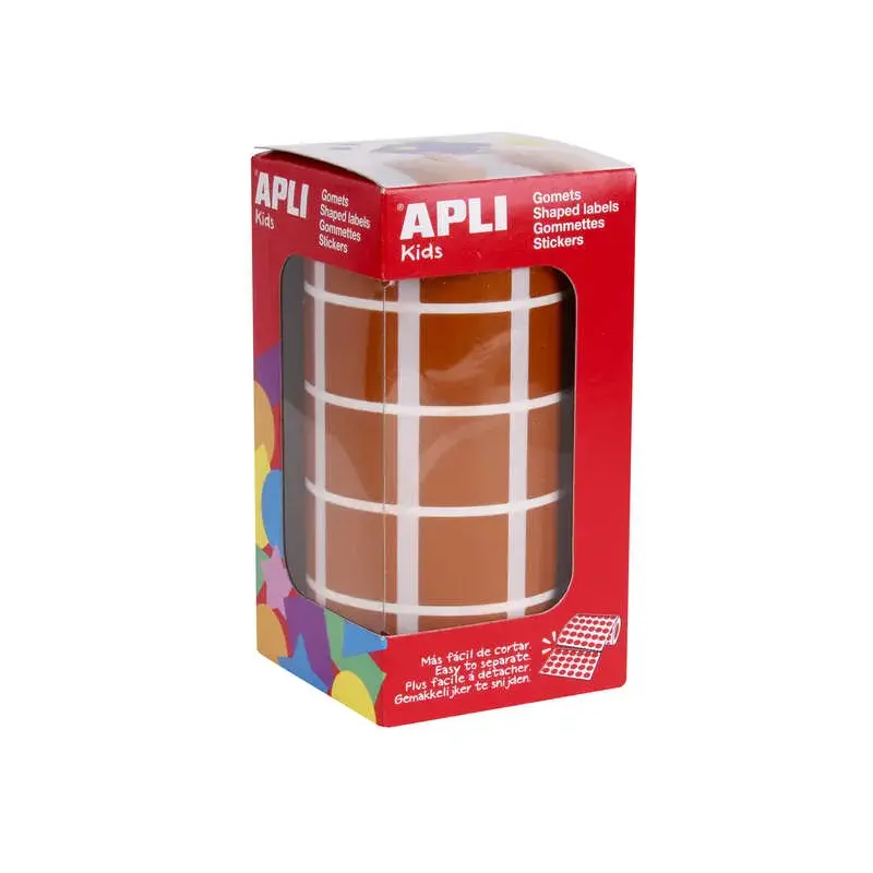 Apli Rollo con 1.770 Gomets Cuadrados 20x20mm - 59 Hojas Pretroqueladas - Ideal para Actividades Infantiles - Normas EN-71 y FSC