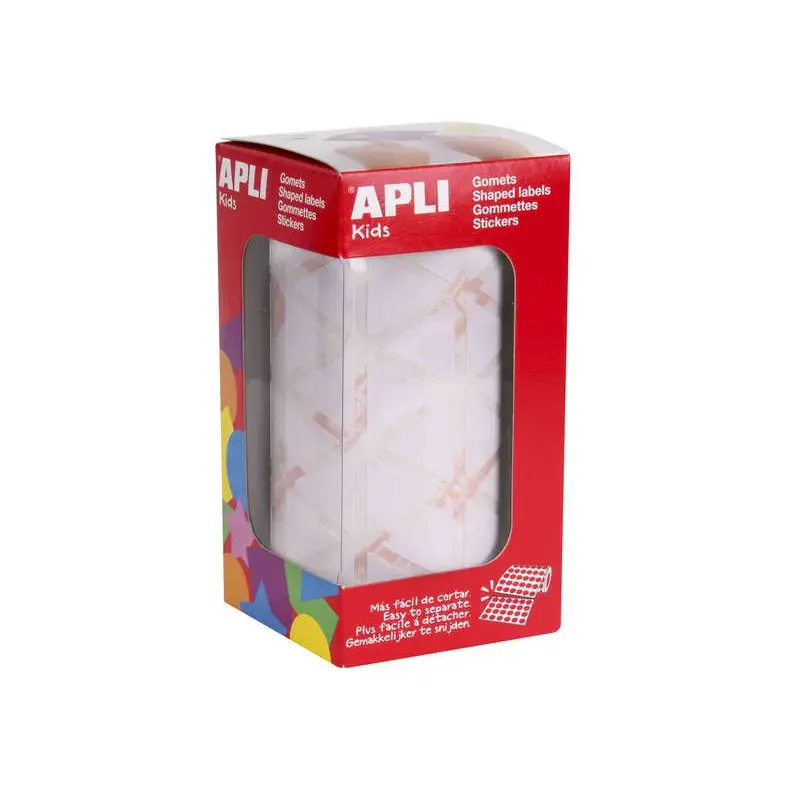 Apli Rollo con 2.832 Gomets Triangulares 20x20x20mm - Adhesivo Permanente - Normas EN-71 y FSC - Adhesivo Base Agua - Libre de D