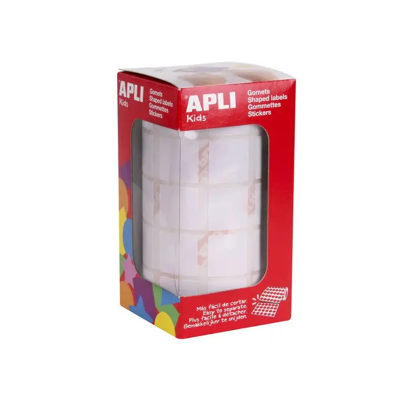 Apli Rollo con 1.770 Gomets Cuadrados 20x20mm - 59 Hojas Pretroqueladas - Ideal para Actividades Infantiles - Normas EN-71 y FSC