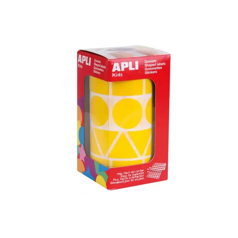 Apli Rollo con 1.357 Gomets con Formas Surtidas - Adhesivo Permanente - Fomenta Psicomotricidad y Creatividad - Adhesivo Base Ag