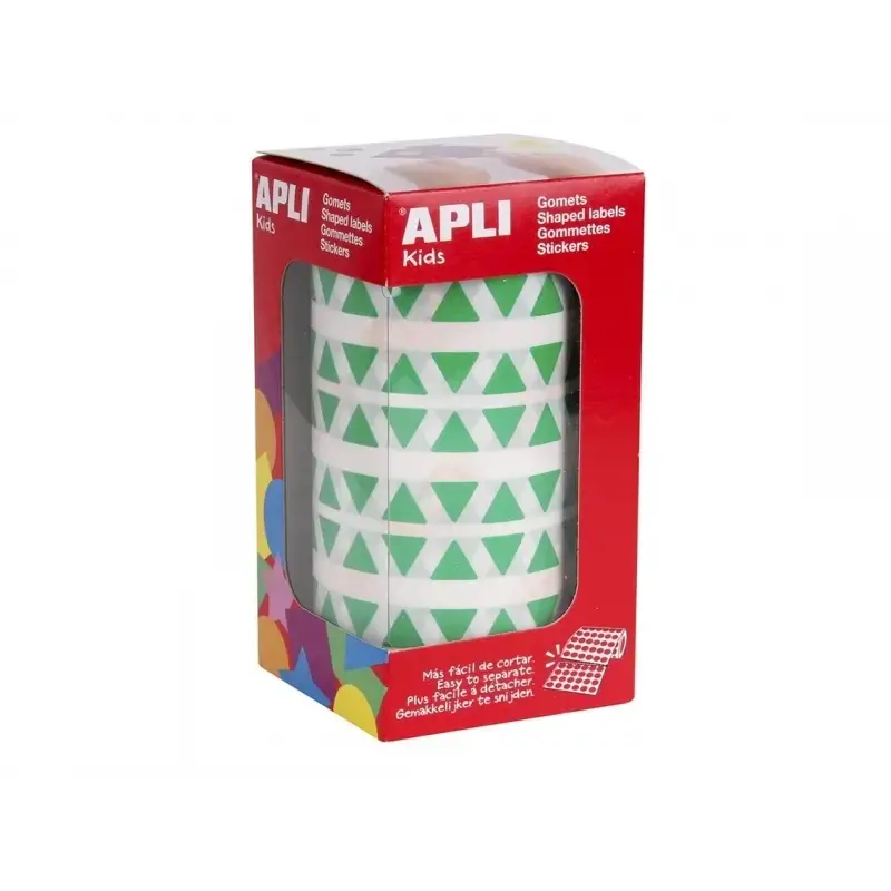 Apli Rollo de 6.136 Gomets Triangulares - Adhesivo Permanente - Faciles de Separar - Adhesivo Base Agua - Color Verde | Ahorro I