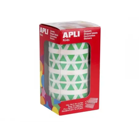Apli Rollo de 6.136 Gomets Triangulares - Adhesivo Permanente - Faciles de Separar - Adhesivo Base Agua - Color Verde | Ahorro I