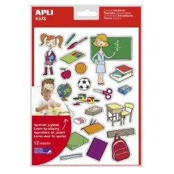 Apli Gomets Tematicos la Escuela - 312 Unidades - Adhesivo Removible - Ilustraciones Educativas - Formato Ideal para Escuelas -
