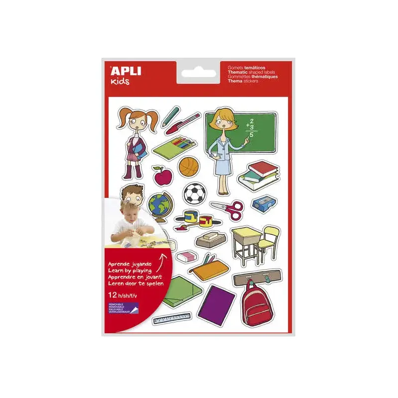 Apli Gomets Tematicos la Escuela - 312 Unidades - Adhesivo Removible - Ilustraciones Educativas - Formato Ideal para Escuelas -
