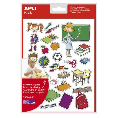 Apli Gomets Tematicos la Escuela - 312 Unidades - Adhesivo Removible - Ilustraciones Educativas - Formato Ideal para Escuelas -