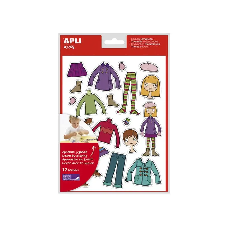 Apli Bolsa de Gomets Tematicos el Armario - 252 Gomets en 12 Hojas - Adhesivo Removible - Desarrollados con Educadores - Adhesiv