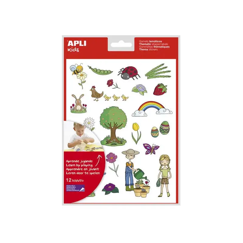 Apli Gomets Tematicos la Primavera - 264 Gomets en 12 Hojas - Ilustraciones Educativas - Adhesivo Removible - Formato Escolar -