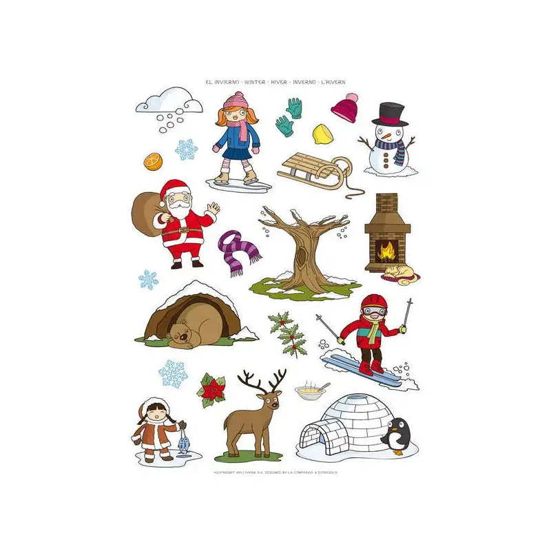 Apli Gomets Tematicos el Invierno - 276 Gomets en 12 Hojas - Ilustraciones Educativas - Adhesivo Removible - Ideal para Escuelas