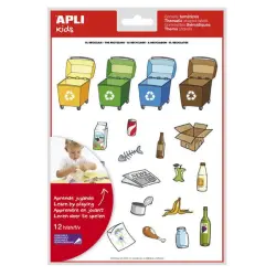Apli Pack de 276 Gomets con Tematica El Reciclaje - Adhesivo Removible - Ilustraciones Divertidas - Ideal para Escuelas - 100% R