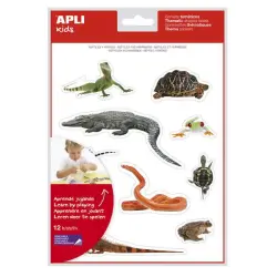 Apli Gomets Tematicos Realistas de Reptiles y Anfibios - 120 Gomets - Imagenes Realistas para Relacionar Animales - Adhesivo Rem